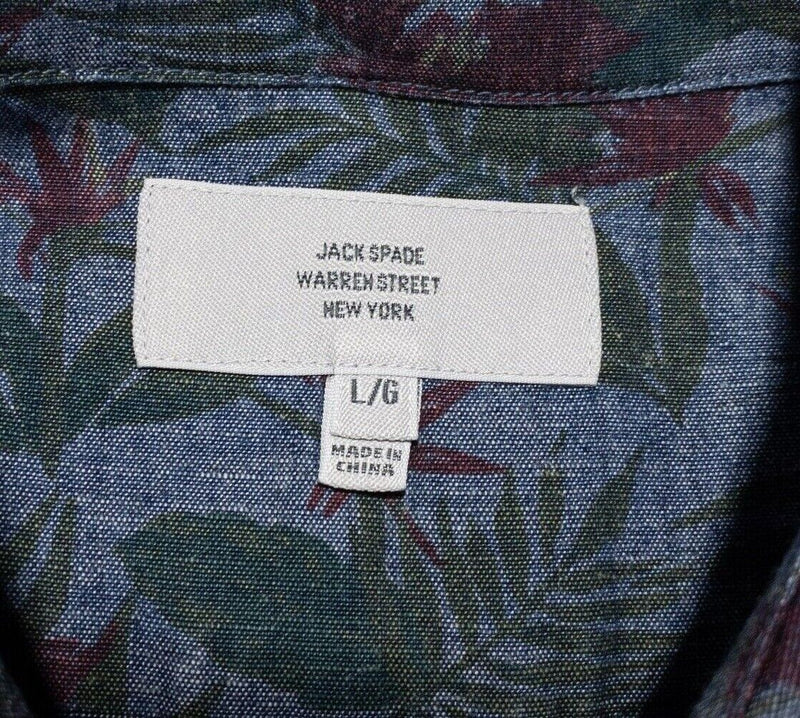 Jack Spade Shirt Large Men's Floral Blue Chambray Short Sleeve Button-Down