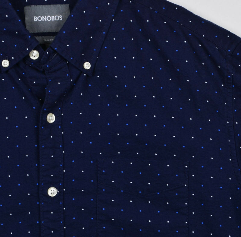 Bonobos Men's Large Slim Fit Polka Dot Navy Blue Long Sleeve Button-Down Shirt