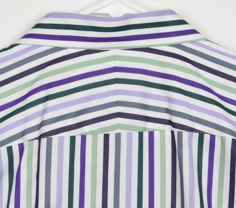 Ted Baker London Men's Sz 17 French Cuff Purple Green Striped Dress Shirt