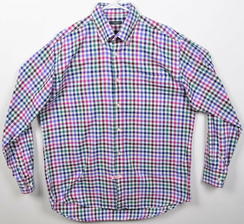 Turtleson Men's Large Purple Red Green Colorful Check Button-Down Shirt