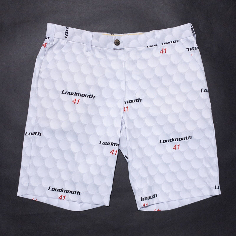 LoudMouth Golf Shorts Men's 34 White Golf Balls Pattern Wicking Stretch