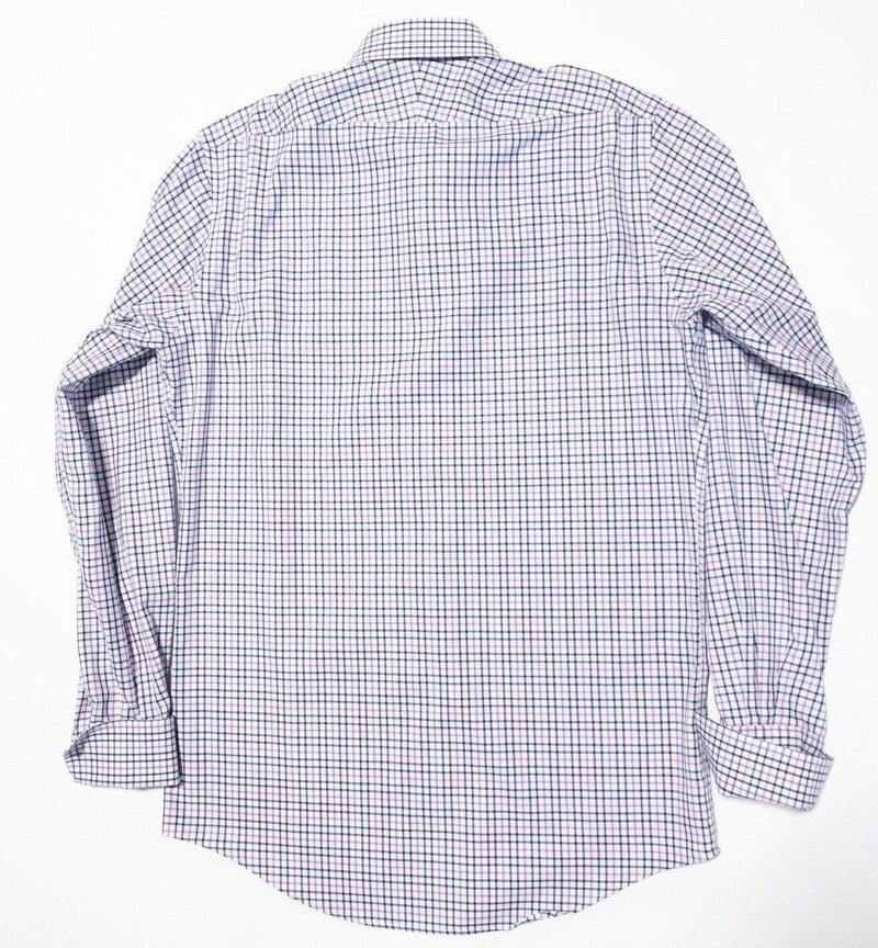 T.M.Lewin 16-36 Slim Fit Men Shirt French Cuff Purple Check Non-Iron Long Sleeve