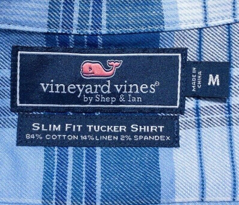 Vineyard Vines Slim Fit Tucker Shirt Medium Men's Beach Flannel Blue Plaid Whale