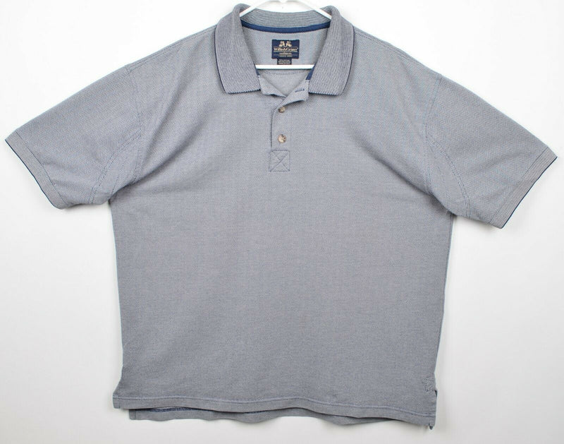 Vtg Willis & Geiger Men's Sz Large Navy Blue Herringbone Made in USA Polo Shirt