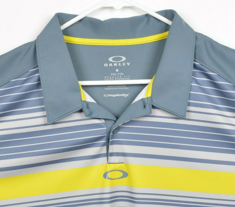 Oakley Hydrolix Mens Sz 2XL Regular Fit Gray Striped Performance Golf Polo Shirt