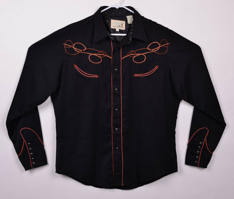 Roper Men's Sz Large Pearl Snap Embroidered Lasso Rodeo Smile Pocket Shirt