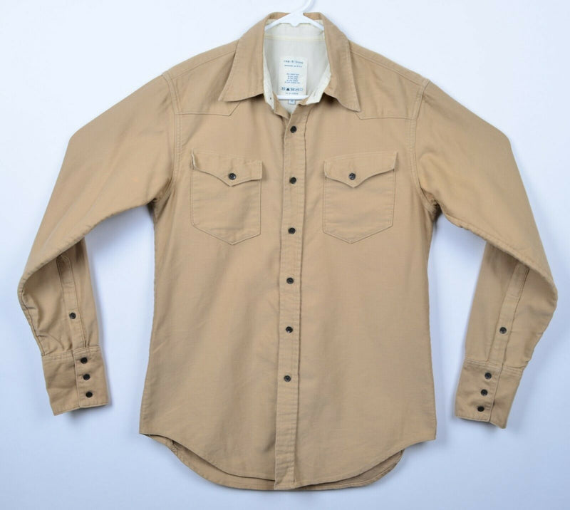Rag & Bone Men's Medium Cotton Cashmere Blend Western Style Tan Handmade Shirt