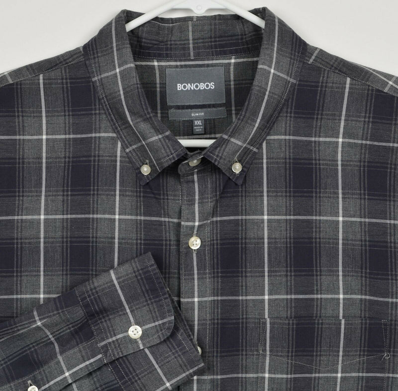 Bonobos Men's 2XL Slim Fit Gray Tartan Plaid Button-Down Flannel Shirt