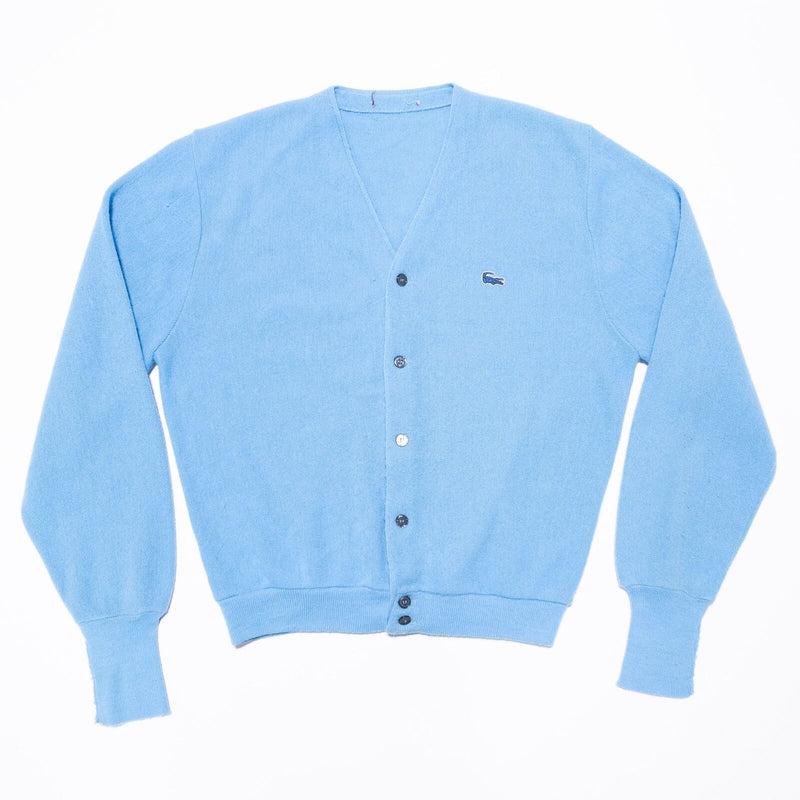 Lacoste Vintage Cardigan Sweater Mens Large 70s Orlon Acrylic Light Blue Grandpa