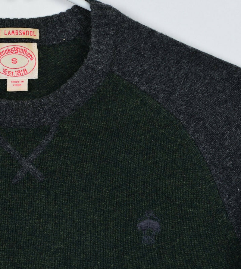 Brooks Brothers Men's Small 100% Lambswool Green Gray Crew Neck Sweater