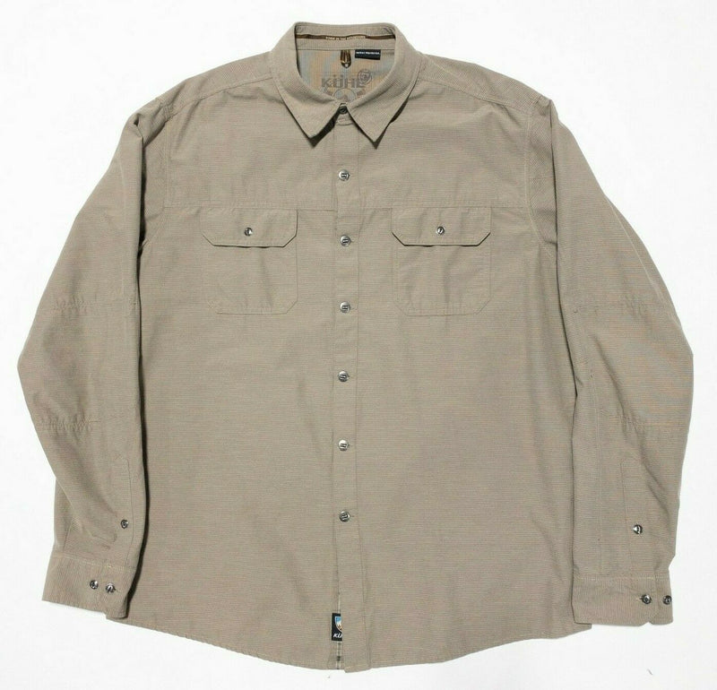 Kuhl Long Sleeve Shirt XL Men's Metal Buttons Beige Outdoor Hiking Casual