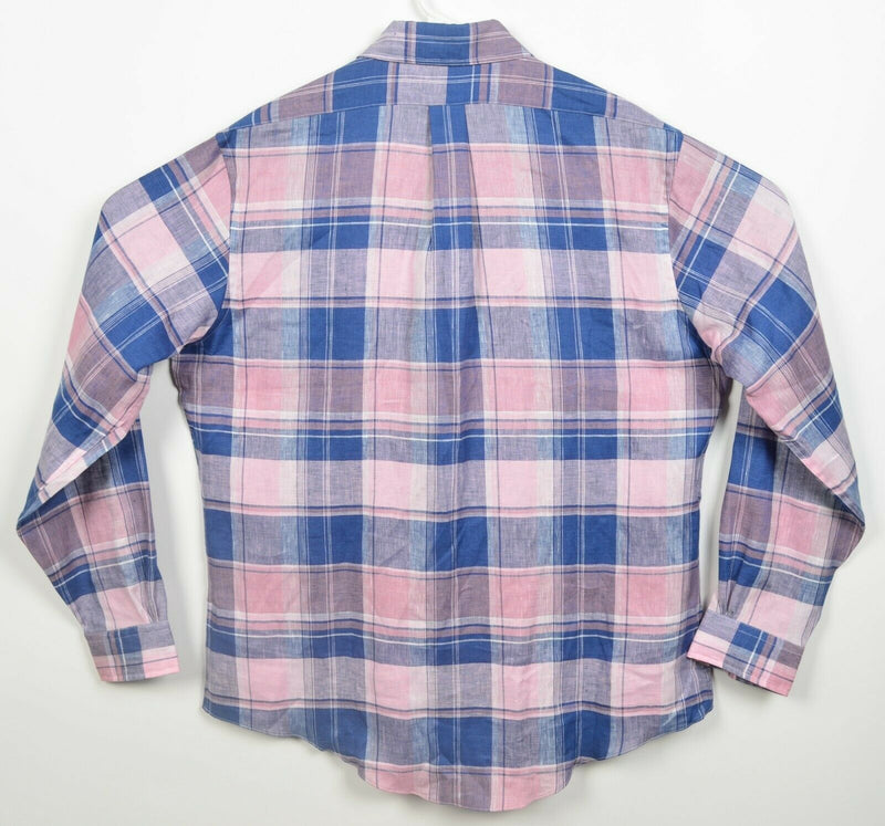 Brooks Brothers Men's Large Baird McNutt Irish Linen Pink Blue Plaid Shirt