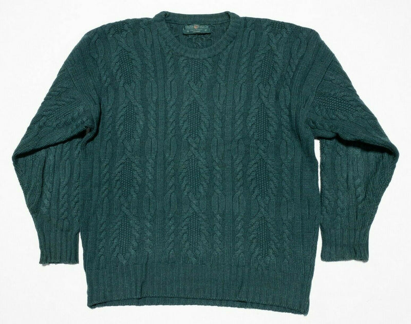 Alan Paine Men's UK 46 (XL) Cashmere Forest Green Cable-Knit Crewneck Sweater