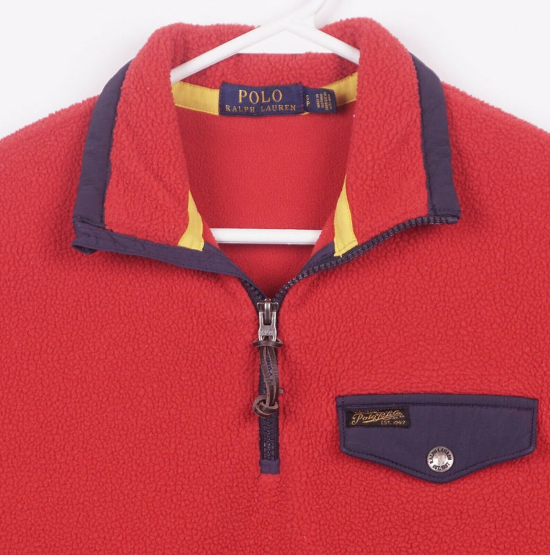 Polo Ralph Lauren Men's Small Red Sportsman Wildlife Patch Fleece 1/4 Zip Jacket