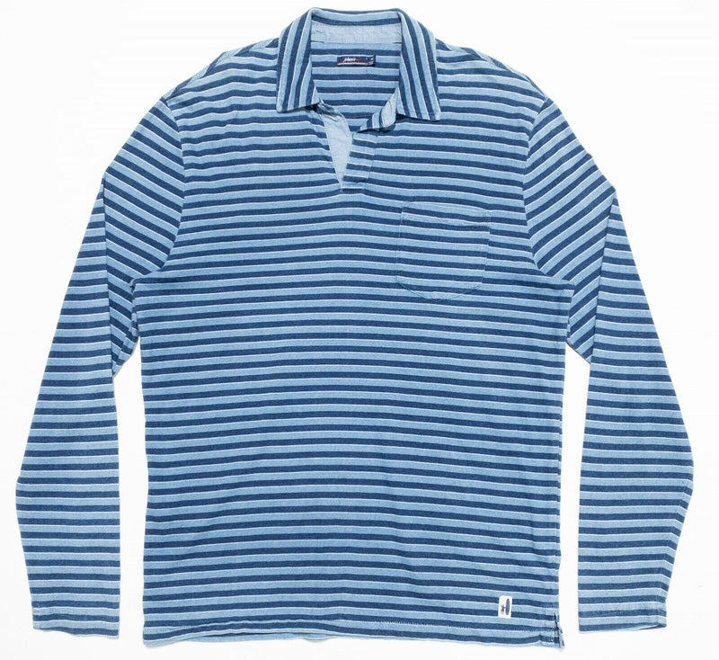 johnnie-O Long Sleeve Polo Medium Men's Shirt Indigo Blue Striped Surfer Logo