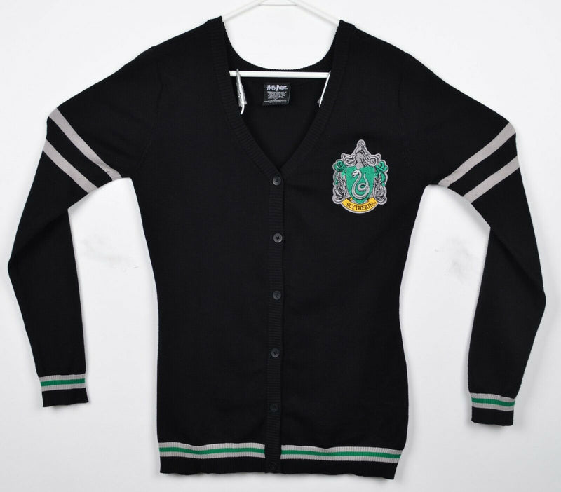 Harry Potter Women's Medium Slytherin Snake Crest Black Varsity Cardigan Sweater