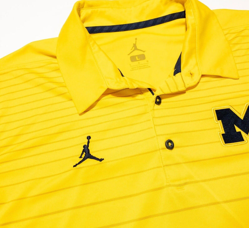 Michigan Wolverines Jordan Polo Large Men's Shirt Yellow Striped Wicking Stretch