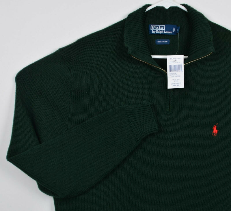 Polo Ralph Lauren Men's Large Forest Green 1/4 Zip Ribbed Pullover Sweater