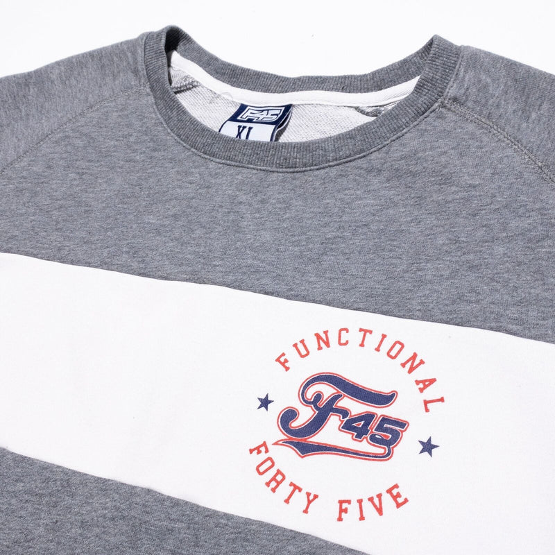 F45 Functional 45 Sweatshirt Men's XL Gray Striped Crewneck Fitness Gym Training