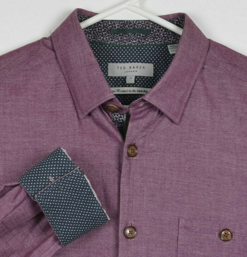 Ted Baker London Men's 4 (L) Flip Cuff Burgundy Purple/Red Button-Front Shirt