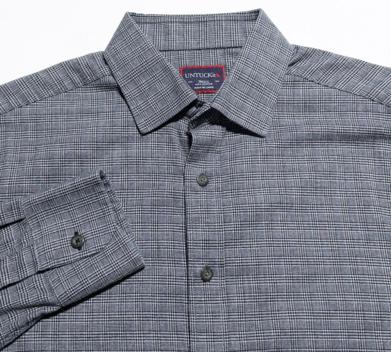 UNTUCKit Shirt Men's Small Glen Check Plaid Gray Long Sleeve Button-Up Casual