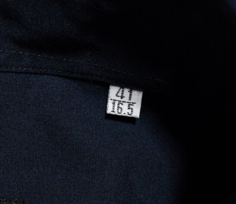 Prada Shirt 16.5/41 Men's Long Sleeve Button-Down Solid Navy Blue Designer