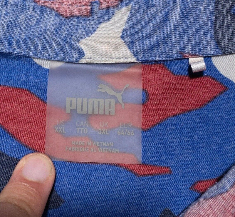 PUMA Golf Polo 2XL Men's Shirt Camouflage Red White Blue Patriotic Stretch