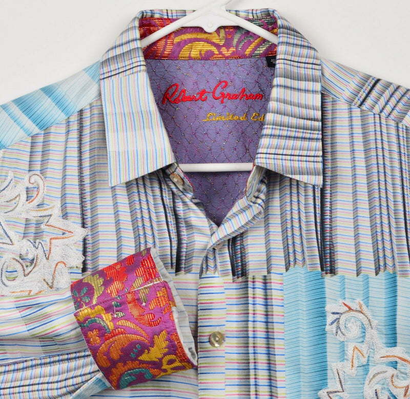 Robert Graham Limited Edition Men's Medium Flip Cuff Embroidered Geometric Shirt