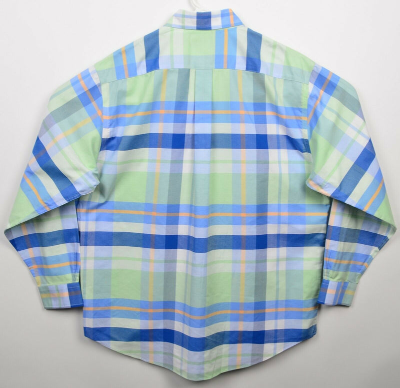 Brooks Brothers Men's Large Green Blue Plaid Non-Iron Madison Button-Down Shirt