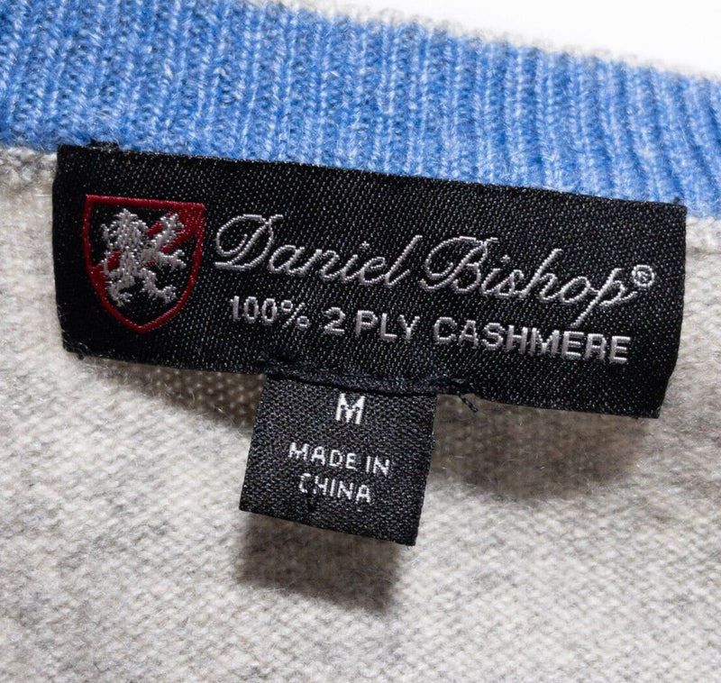 Daniel Bishop Cashmere Sweater Men's Medium Argyle Diamond Pullover V-Neck Gray