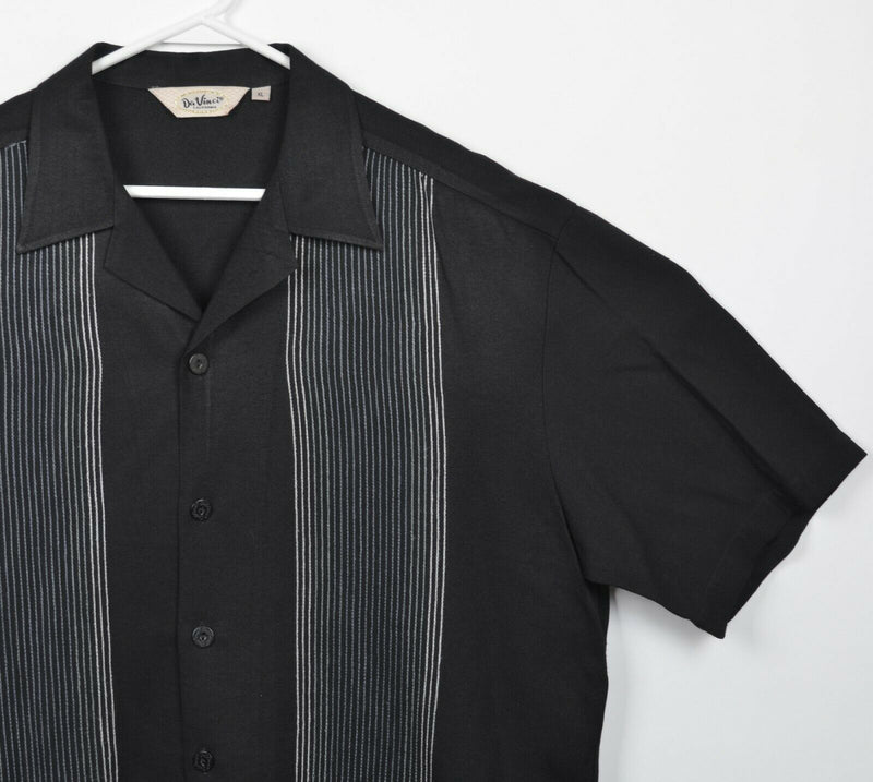 DaVinci California Men's XL Rayon Panel Black Striped Bowling Camp Shirt