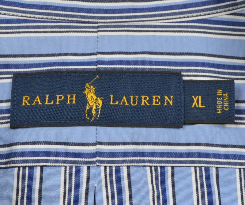 Polo Ralph Lauren Men's XL Blue Striped Logo Long Sleeve Button-Down Shirt