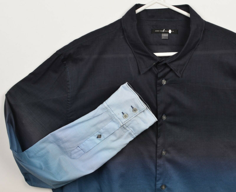 John Varvatos USA Men's XL Blue Gradient Ombre Designer Button-Front Shirt