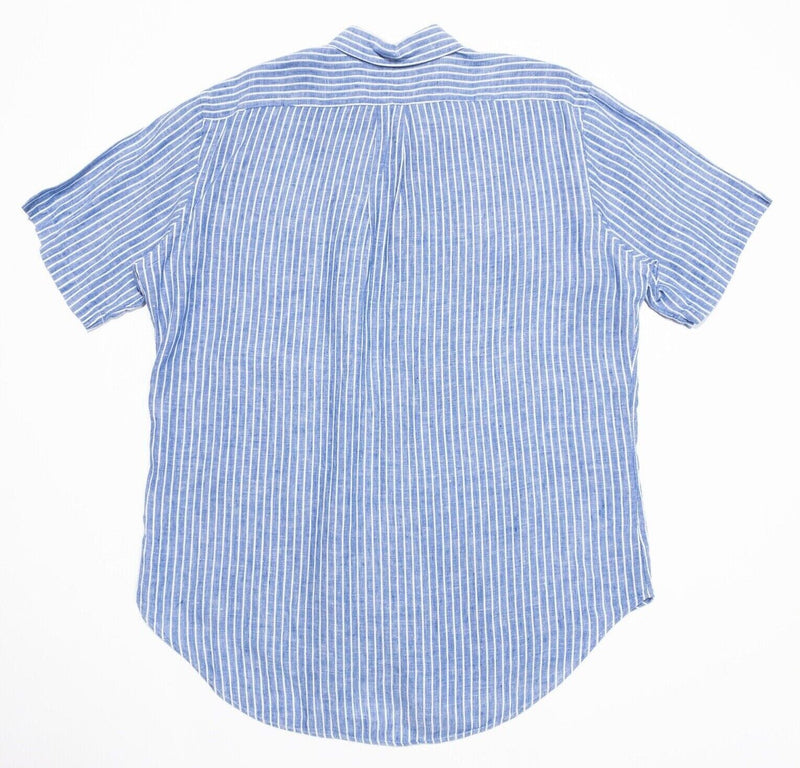 Polo Ralph Lauren Linen Shirt Large Classic Fit Men's Blue Striped Button-Down