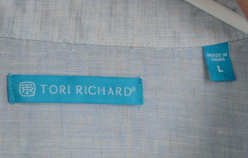 Tori Richard Men's Sz Large 100% Linen Heather Blue Gray Hawaiian Aloha Shirt