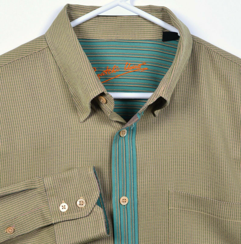 Bugatchi Uomo Men's Large Flip Cuff Rayon Blend Tan Striped Button-Down Shirt