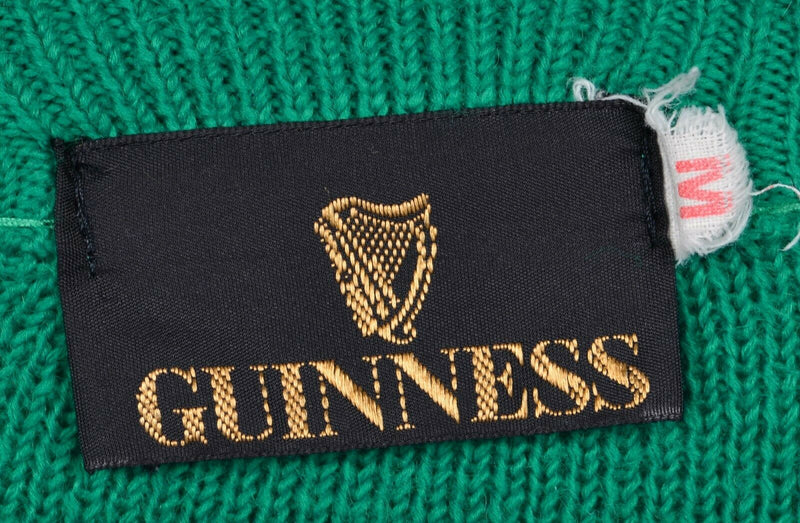 Vtg 80s Guinness Beer Men's Sz Medium V-Neck Made in Ireland Knit Green Sweater