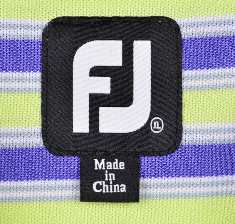 FootJoy Men's Sz XL Lime Green Purple Striped FJ Golf Polo Shirt Quail West