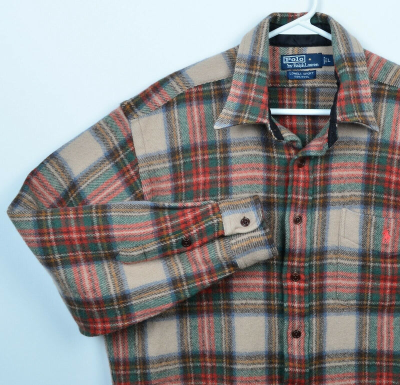 Polo Ralph Lauren Men's Large 100% Wool Plaid Lowell Sport Heavy Flannel Shirt