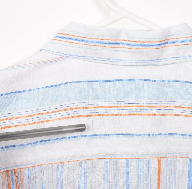 Tommy Bahama Relax Men's Medium 100% Linen White Blue Orange Striped Shirt