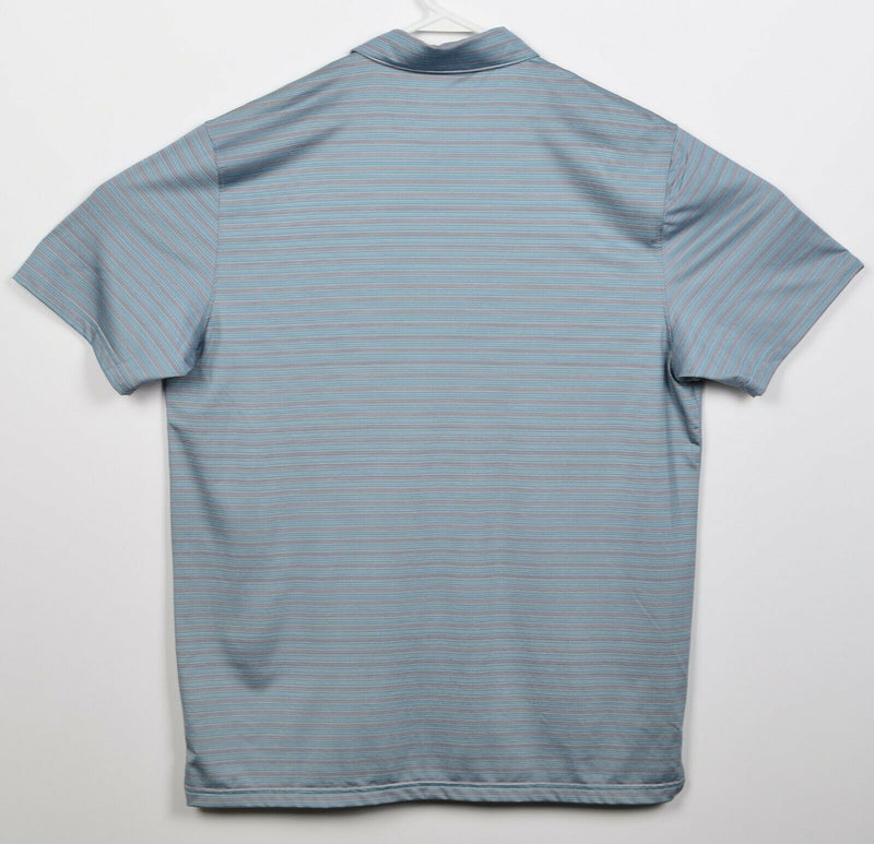 Matte Grey Men's Large Blue Gray Striped Polyester Wicking Golf Polo Shirt