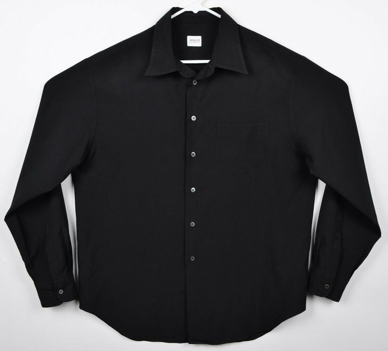 Armani Collezioni Men's XL Polyester Solid Black Polyester Button-Front Shirt