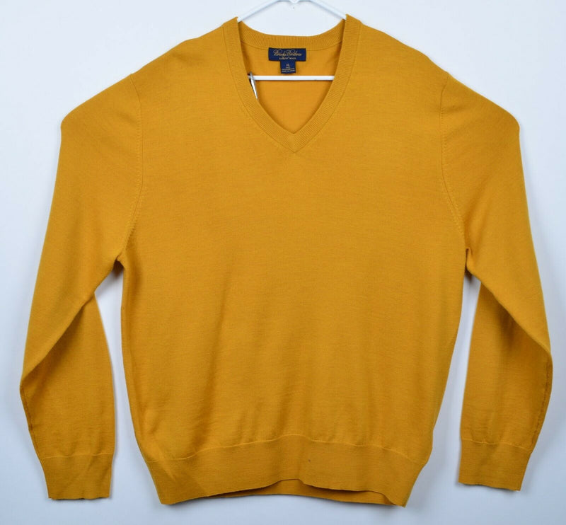 Brooks Brothers Men's XL 100% Saxxon Wool V-neck Golden Yellow Pullover Sweater