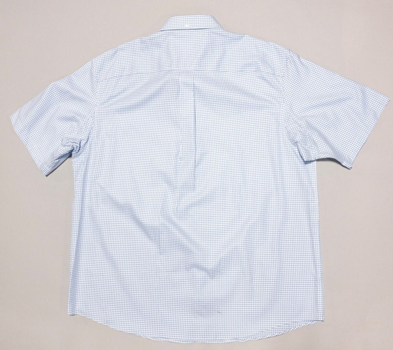 Duluth Trading Wrinkle Fighter Shirt XL Mens White Blue Graph Check Short Sleeve