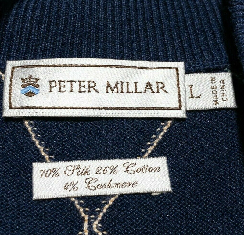 Peter Millar Silk Cashmere Blend 1/4 Zip Sweater Vest Argyle Blue Men's Large