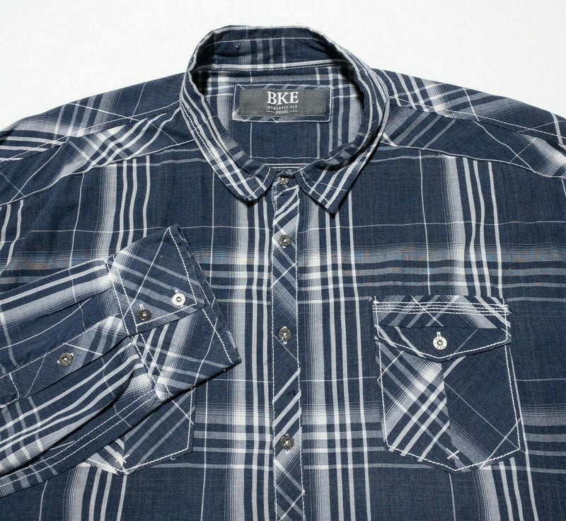 BKE Buckle Men's 4XL Athletic Fit Long Sleeve Shirt Blue Plaid Cotton Blend