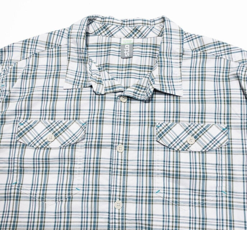 Stio Shirt 2XL Men's Long Sleeve Button-Front White Teal Plaid Cotton Blend