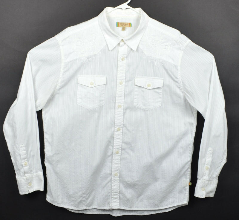 True Grit Dry Goods Men's Sz 2XL White Textured Embroidered Button-Front Shirt