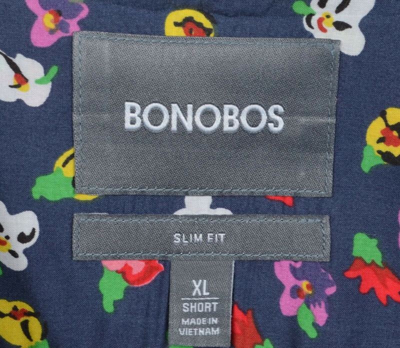 Bonobos Men's XL Slim Fit Floral Print Navy Blue Short Sleeve Button-Front Shirt