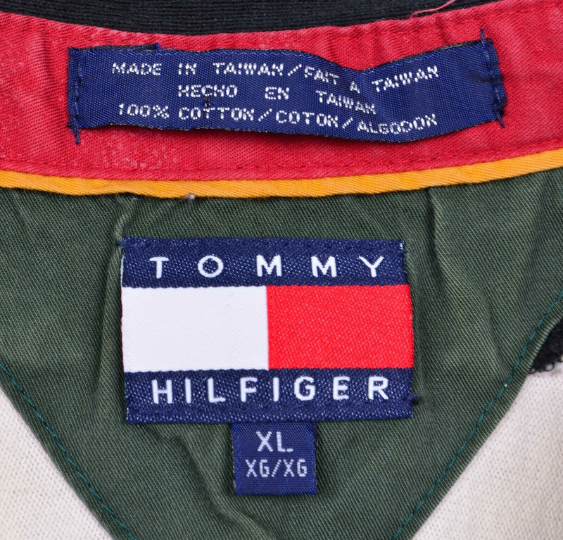 Vtg 90s Tommy Hilfiger Men Sz XL Classic Rugby Zip Union Jack UK Flag Polo Shirt